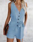 Women's Romper with V-neck and Sleeves