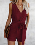 Women's Romper with V-neck and Sleeves