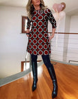 Round neck circle print casual dress