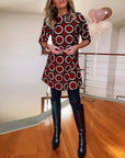 Round neck circle print casual dress