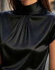 Lena | Pleated Mock-Neck Blouse