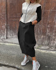 Simple solid color pocket long sleeve elegant dress