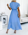 Solid color ruffled sleeves V-neck elegant dress
