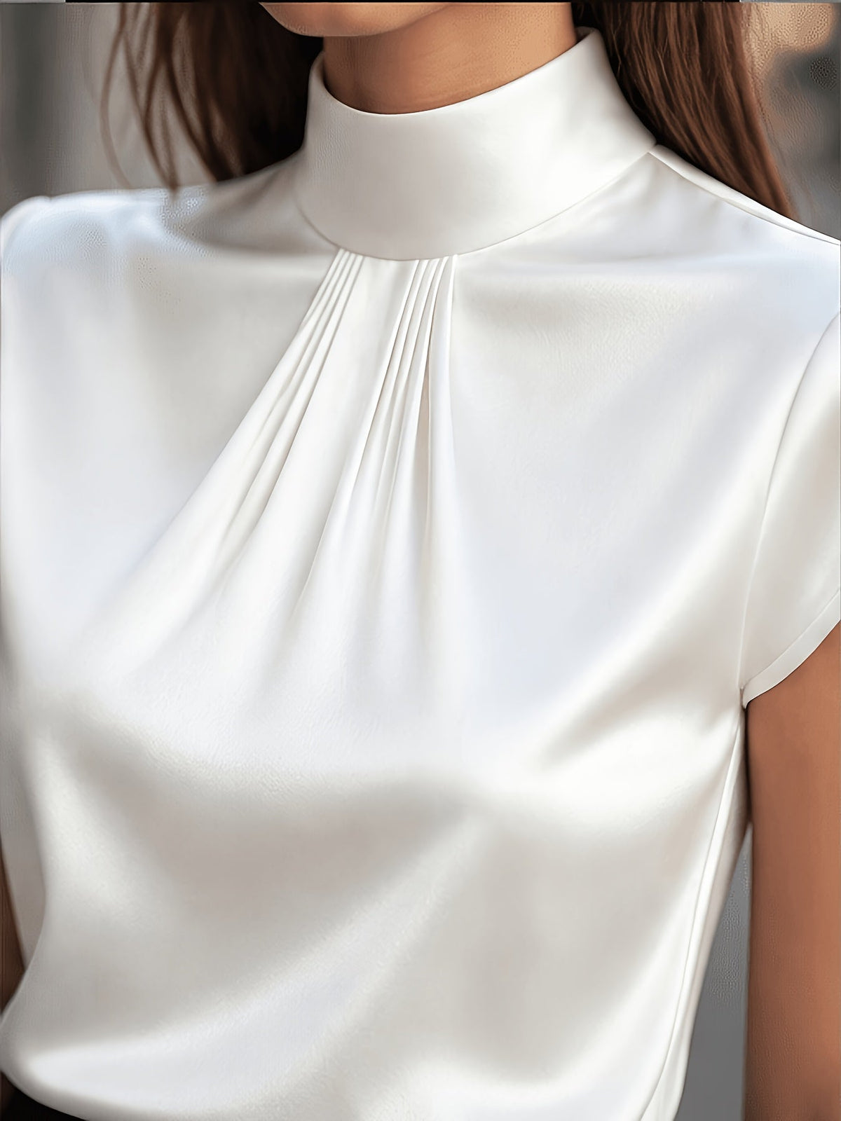 Lena | Pleated Mock-Neck Blouse