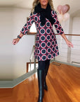 Round neck circle print casual dress