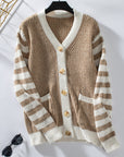 Womens Striped Buttoned Long Sleeve Casual Knit Cardigan