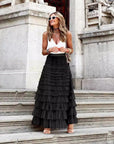 Flowy Layered Mesh Midi Skirt