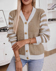 Womens Striped Buttoned Long Sleeve Casual Knit Cardigan