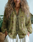 Brianna | Elegant Vintage Leaf Print Shirt
