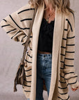 Striped Open Front Long Sleeve Cardigan