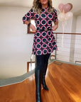 Round neck circle print casual dress