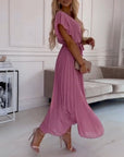 Solid color ruffled sleeves V-neck elegant dress