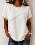Wendy | Frayed-Trim Round Neck Top