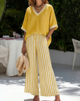 Beverly | Stylish V-Neck and Stripe Pants Set