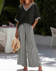 Beverly | Stylish V-Neck and Stripe Pants Set