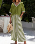 Beverly | Stylish V-Neck and Stripe Pants Set