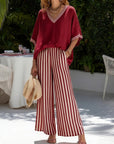 Beverly | Stylish V-Neck and Stripe Pants Set