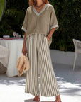 Beverly | Stylish V-Neck and Stripe Pants Set