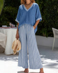 Beverly | Stylish V-Neck and Stripe Pants Set